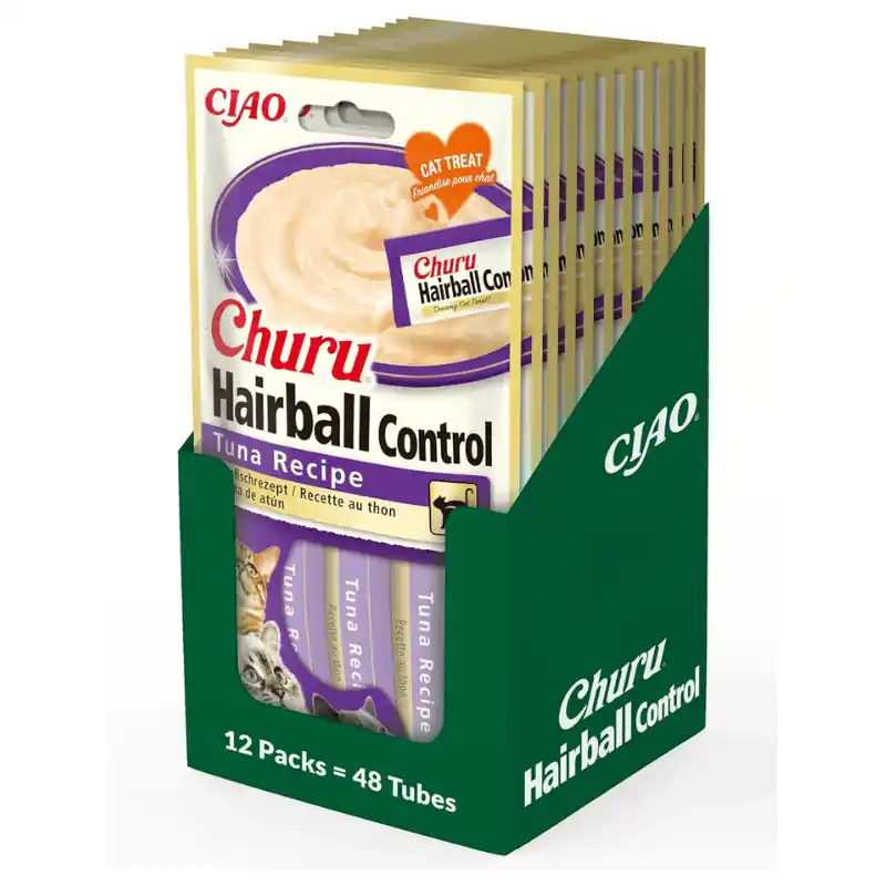 Comandă acum INABA Ciao Churu Hairball Control Tuna Recipe Box 12x(4x14 g) Recompensa Functionala Cremoasa pentru Pisici cu Ton Formula pentru Reducerea si Eliminarea Ghemelor de Blana
