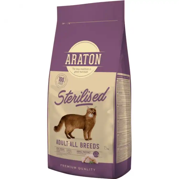 ARATON Cat Sterilized 15 kg Hrana Uscata Completa pentru Pisici Adulte Sterilizate Preț redus