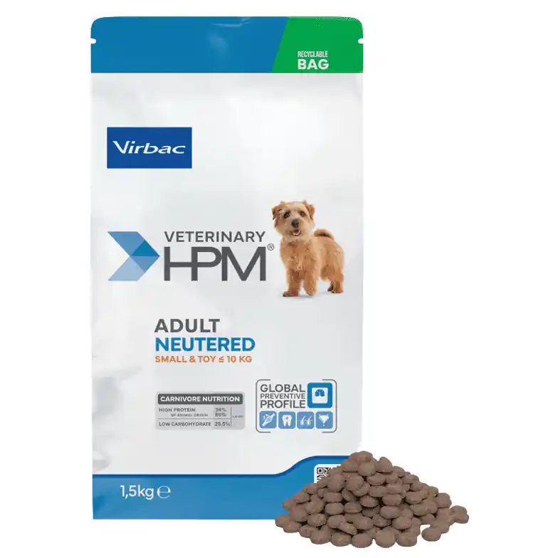 VIRBAC Veterinary HPM Adult Neutered Dog Small & Toy 1.5 kg Hrana Uscata pentru Caini Adulti Sterilizati de Talie Mica si Toy Reducere specială