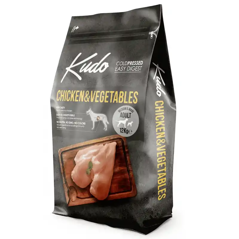 Cumpără acum KUDO Mediu-Maxi Adult cu Pui si Legume 12 kg Hrana Uscata Presata la Rece pentru Caini Adulti Digestie Usoara si Ingrediente Naturale