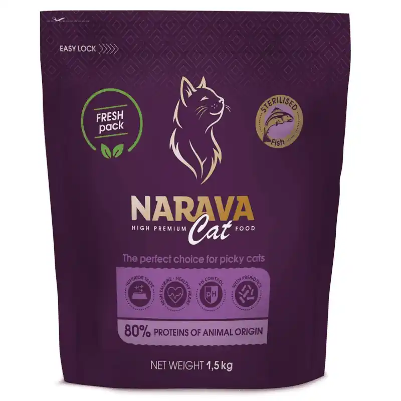 Bestseller NARAVA High Premium Cat Sterilised cu Peste 1.5 kg Hrana Uscata pentru Pisici Sterilizate Adulte Controlul Greutatii si Nutritie Echilibrata