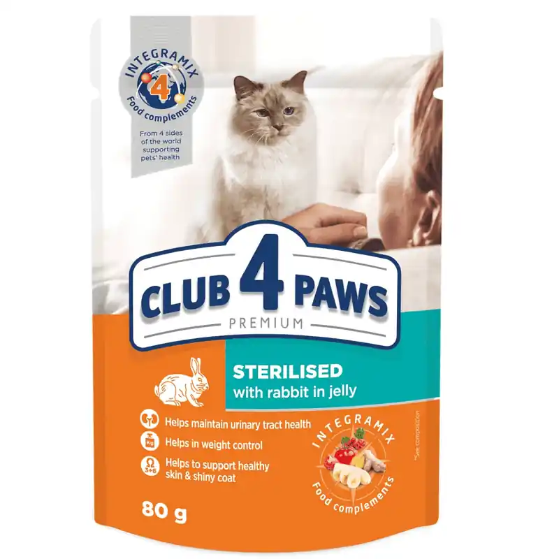 Cel mai bun preț CLUB 4 PAWS Cat Sterilised cu Iepure 80 g Hrană Umedă Premium pentru Pisici Adulte Sterilizate