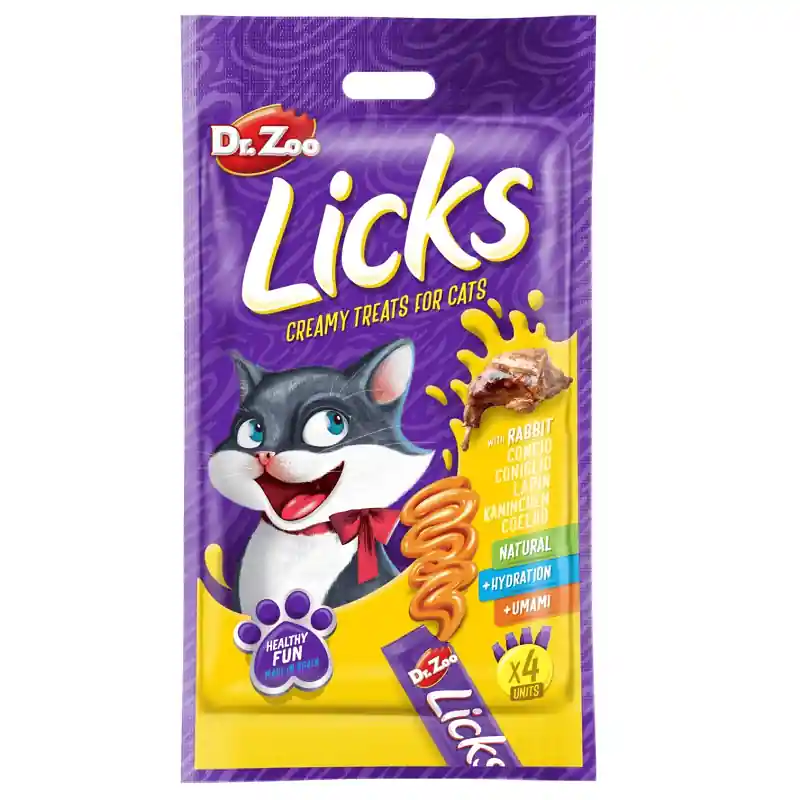 Ieftin DR. ZOO Licks Iepure 4 x 15 g Recompensa Cremoasa pentru Pisici