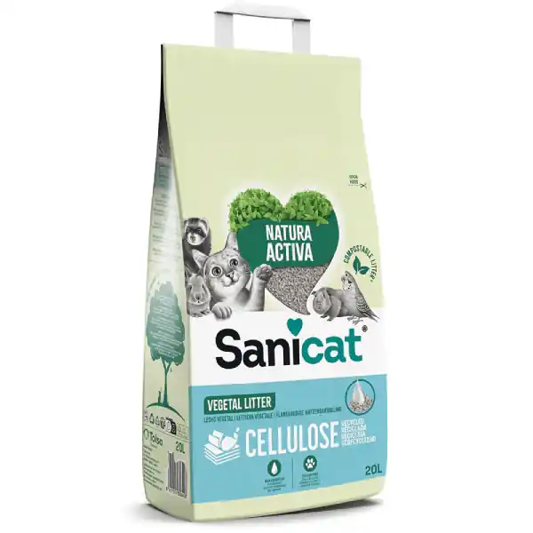 SANICAT Asternut din Celuloza pentru Litiera Pisicii 20 L Absorbtie pana la 500%, Control Eficient al Mirosurilor, Fara Praf Ofertă de sezon
