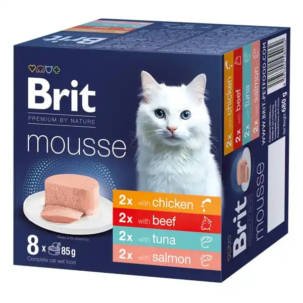 Preferatul clienților BRIT PREMIUM by Nature Cat Mousse Multipack Mix 8x85 g Hrana Umeda Completa pentru Pisici Adulte (pateu fin), 4 Sortimente