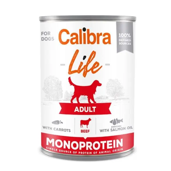 Noutate CALIBRA Dog Life Adult cu Vită și Morcovi 400 g Hrană Umedă Monoproteică fără Cereale pentru Câini Adulți