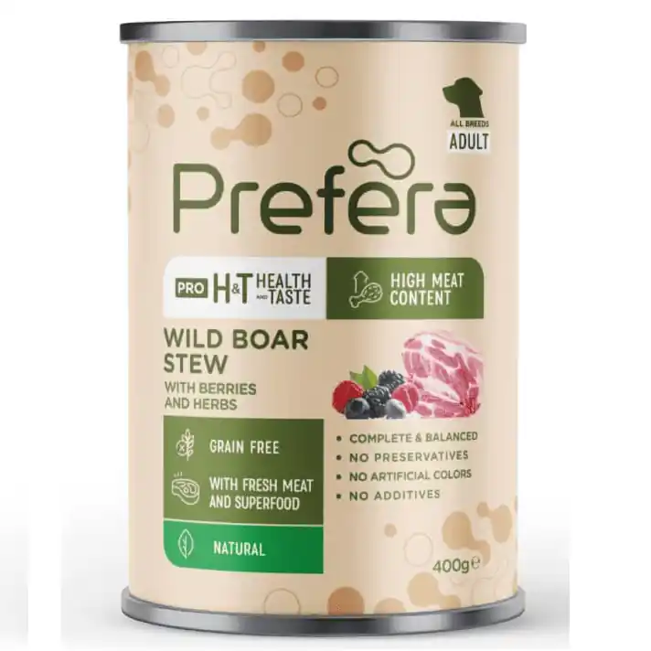 Bestseller PREFERA Pro Health & Taste Coarse Pate cu Mistret si Fructe de Padure 400 g Hrana Umeda Fara Cereale Pentru Caini