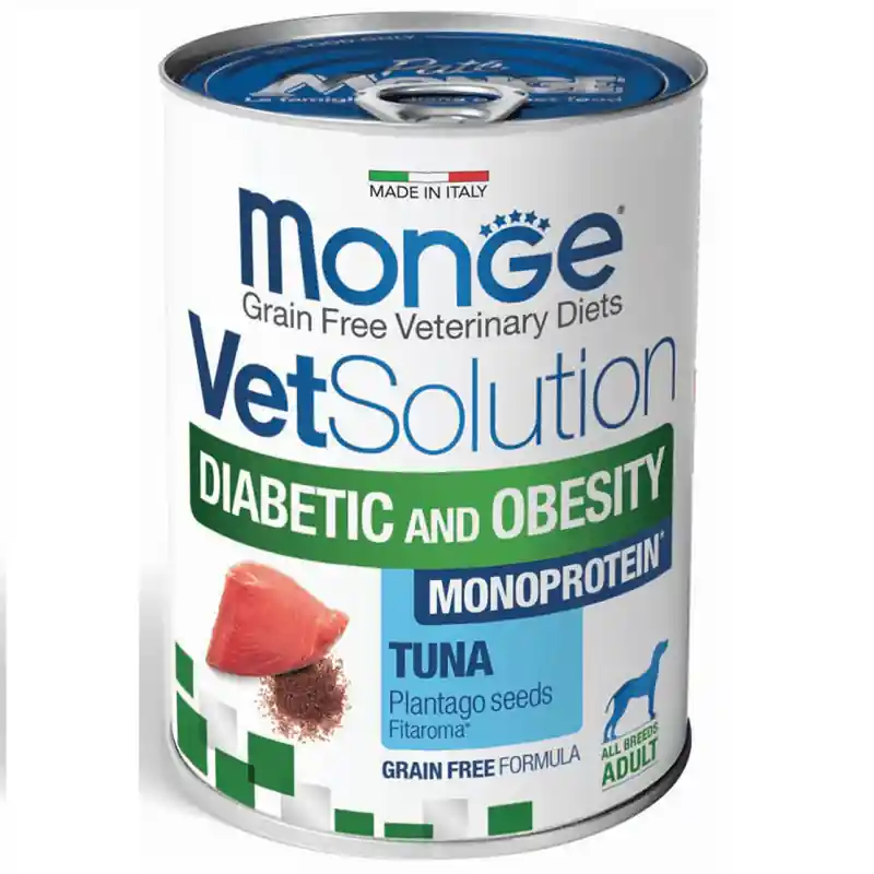 Reduceri MONGE VetSolution Diabetic & Obesity Monoprotein cu Ton 400 g Hrană Umedă Dietetică Fără Cereale pentru Câini