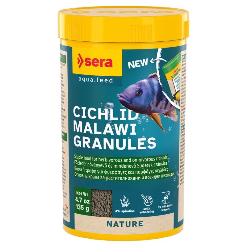 Chilipir SERA Cichlid Malawi Granules, Hrana Granulata Pentru Ciclide Africane Ierbivore sau Omnivore, 250ml