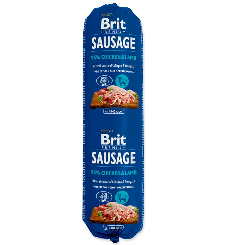 Preț redus BRIT PREMIUM, Pui si Miel, Salam Pentru Caini, (95% carne), 800g