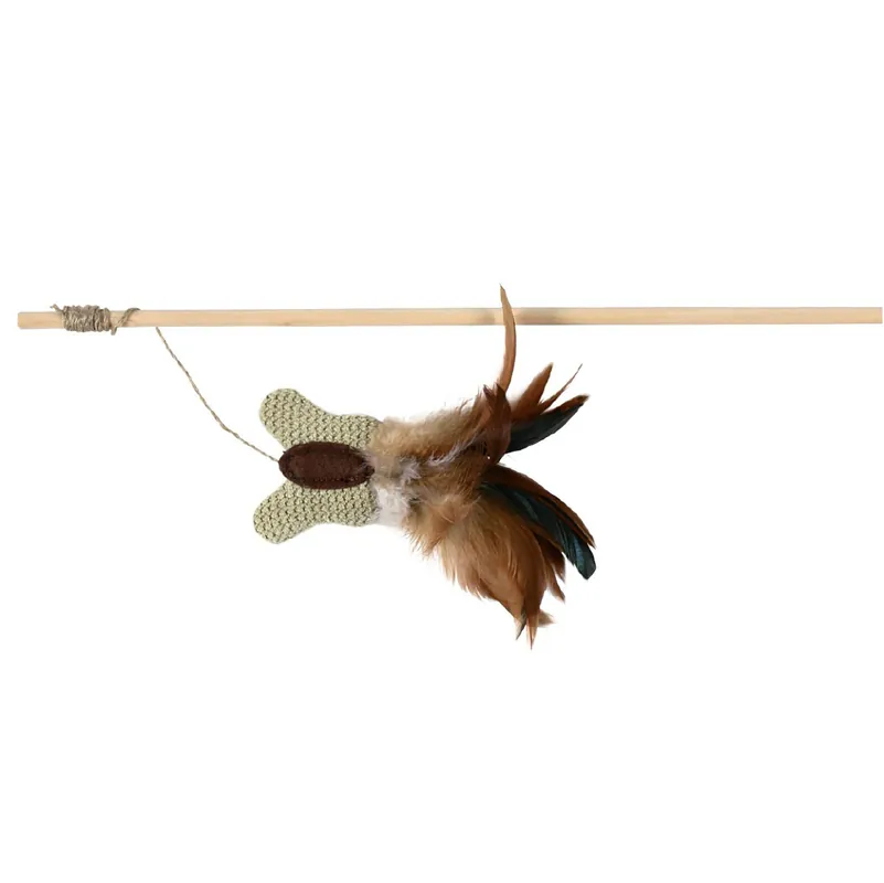 Retur gratuit Jucarie Pisici Undita din Lemn cu Fluture si Pene, 45cm