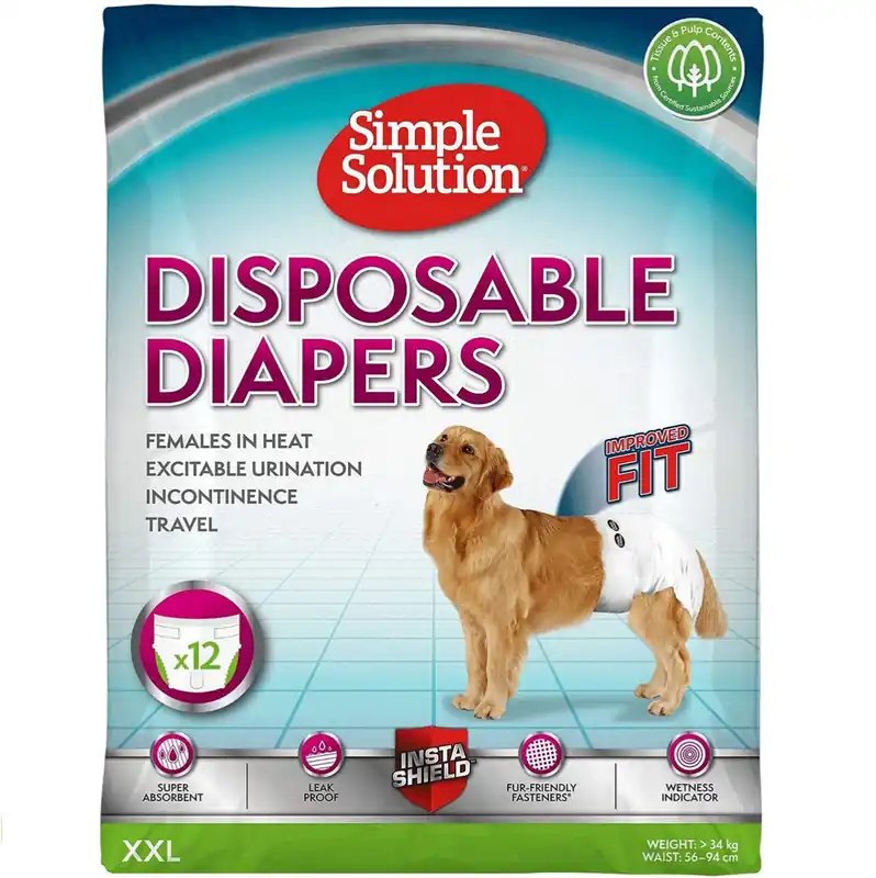 Promoție SIMPLE SOLUTION Scutece Pentru Caini Femele Talie Foarte Mare, Marime XL 12 buc