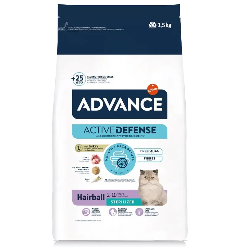ADVANCE Hairball Sterilised, cu Curcan, Hrana Uscata Pisici Sterilizate, Limitarea Ghemelor de Blana, 1.5kg Reducere de preț