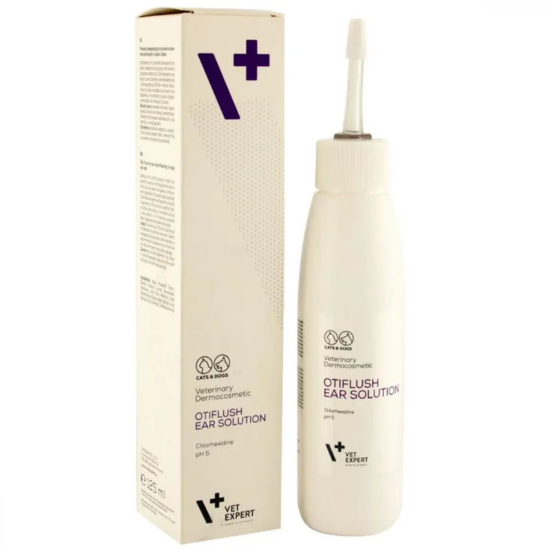 VETEXPERT Otiflush, Solutie Auriculara Antiseptica, cu Clorhexidina, Efect Antimicrobian si Antimicotic, Curatarea Urechilor Caine / Pisica, 125ml Comandă acum