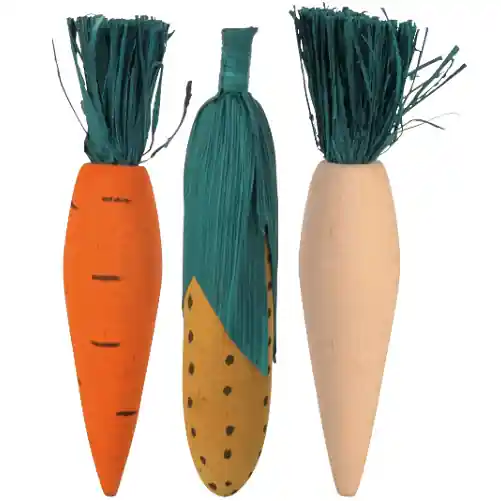 Disponibil imediat Jucarie Set 3 Legume din Lemn Pentru Rozatoare, 10cm