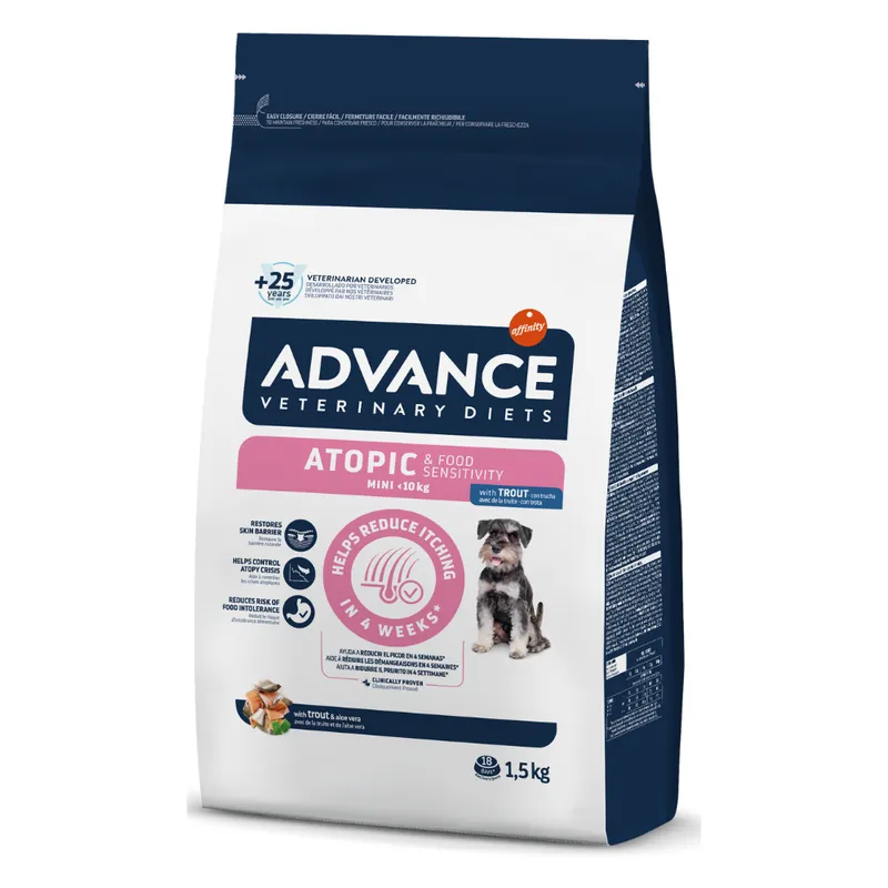 ADVANCE Veterinary Diets ATOPIC DERMA CARE Mini, cu Pastrav, Hrana Uscata Caini cu Boli Dermatologice 1.5kg Ofertă specială