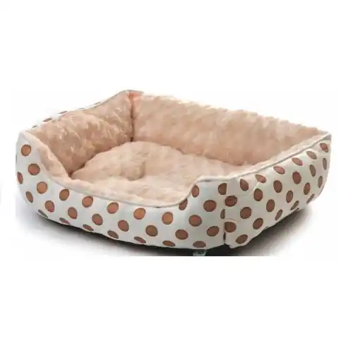 Ofertă limitată Culcus Imblanit Pentru Caini si Pisici, Plus Bej cu Buline 56x46x17cm