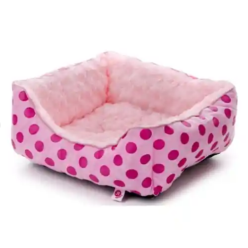 Ieftin Culcus Imblanit Pentru Caini si Pisici, Plus Roz cu Buline 56x46x17cm
