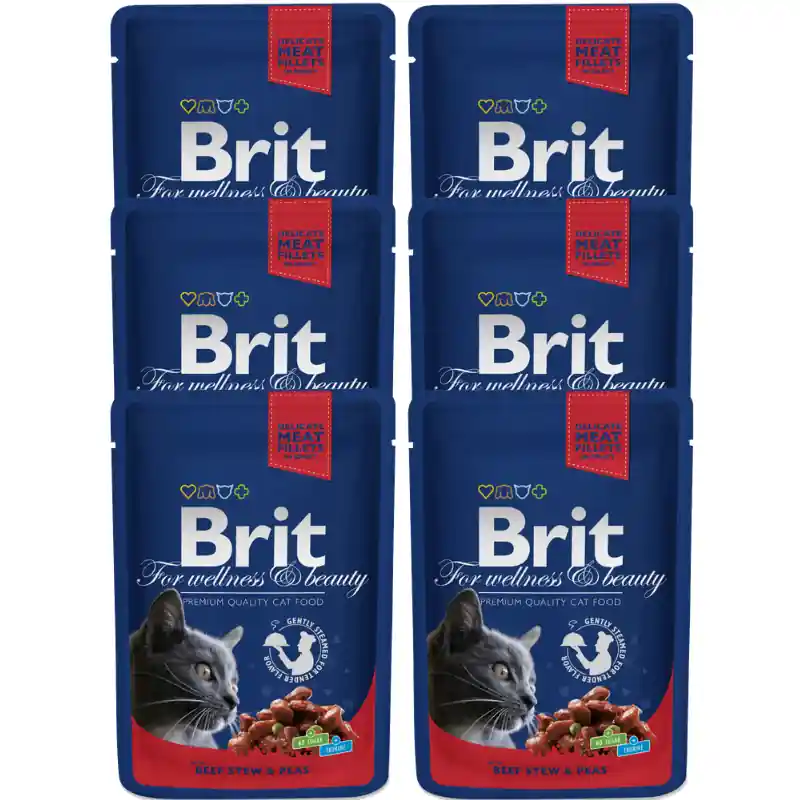 BRIT PREMIUM, Vita, Set Plicuri Hrana Umeda Pisici (bucatele carne in sos) 6x100g Cel mai vândut