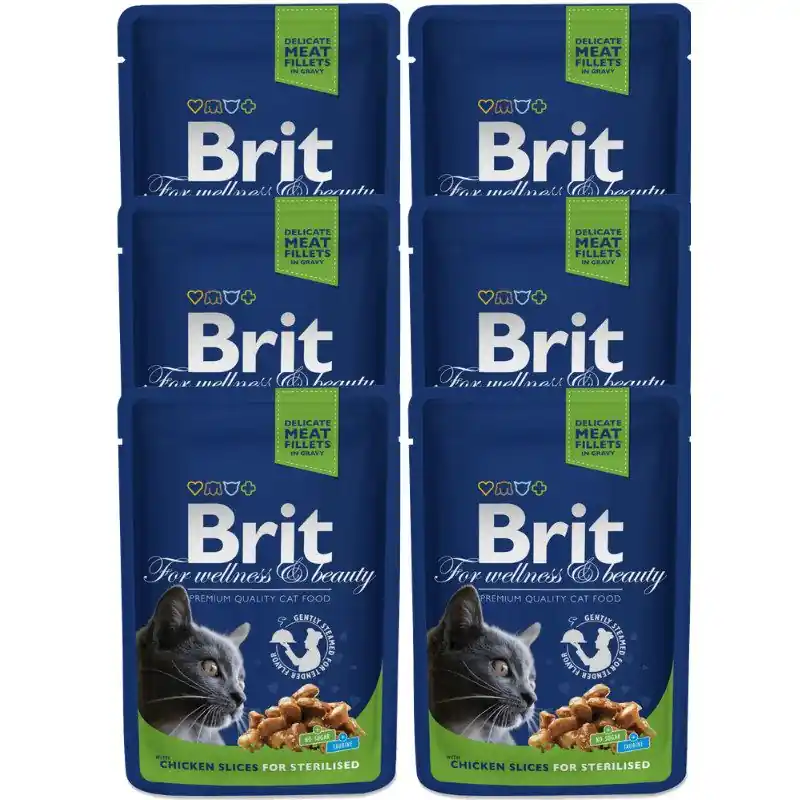 Ofertă exclusivă BRIT PREMIUM Sterelised, Pui, Set Plicuri Hrana Umeda Pisici Sterilizate (bucatele carne in sos) 6x100g