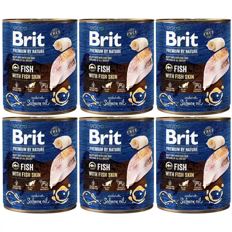 BRIT PREMIUM By Nature, Peste si Piele de Peste, Set Conserve Hrana Umeda Caine (pate) 6x800g Retur gratuit