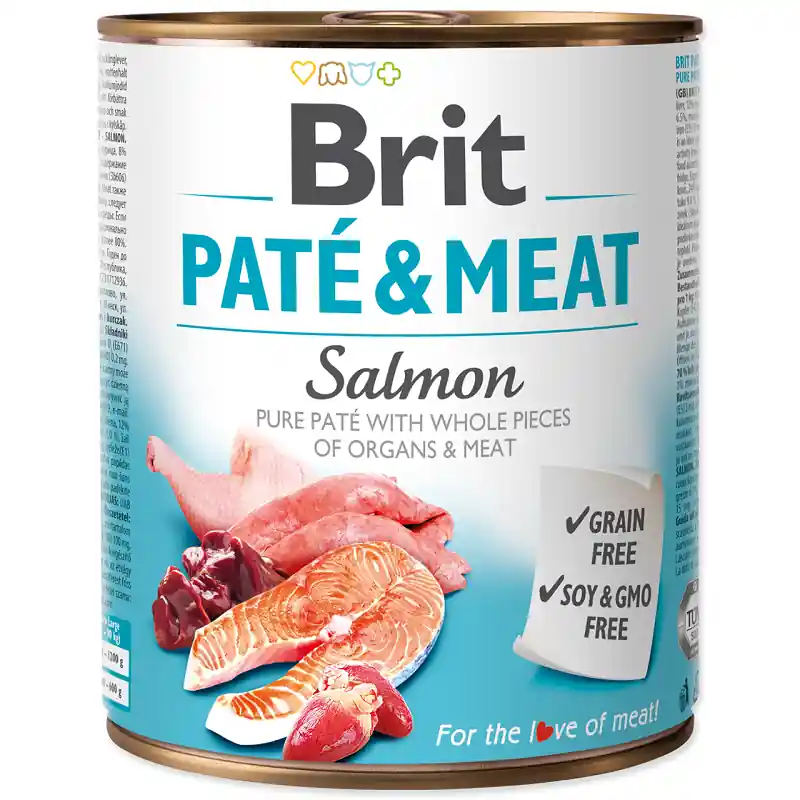 Popular BRIT PATE & MEAT Somon, Conserva Hrana Umeda Caine (bucati carne in pateu) 800g