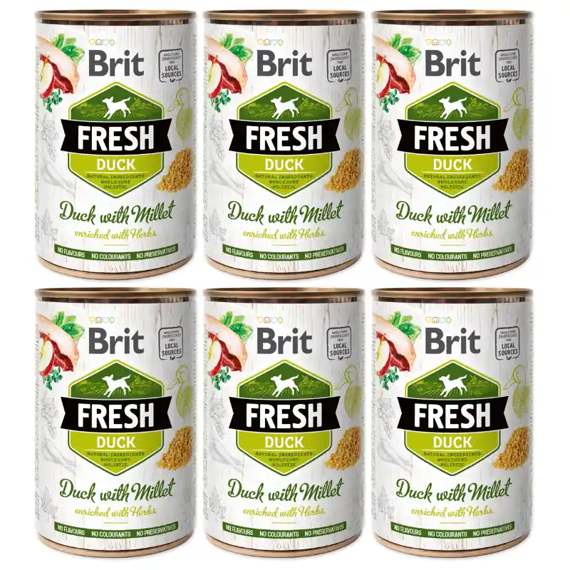 BRIT FRESH Rata si Mei, Set Conserve Hrana Umeda Caine (bucati carne in pateu) 6x400g Cel mai vândut