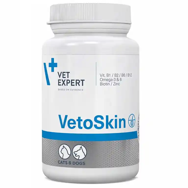 Disponibil imediat VETEXPERT VETOSKIN Twist Off Supliment Nutritiv Pentru Blana si Piele, Caini si Pisici, 90capsule