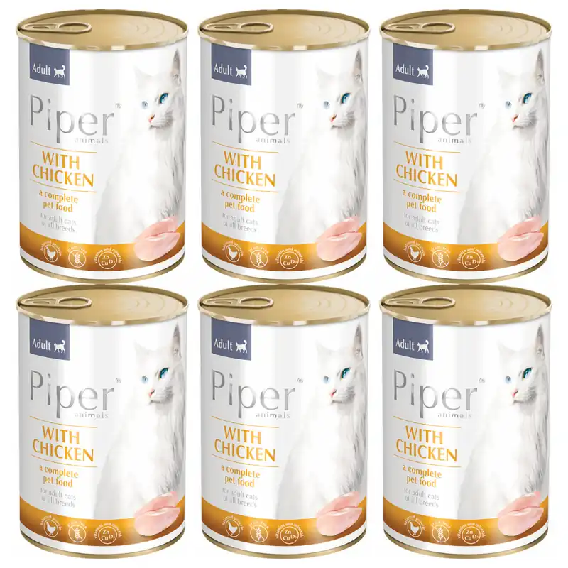 PIPER Cat Adult, cu Pui, Set Conserve Hrana Umeda Pentru Pisici 6x400g Lichidare de stoc