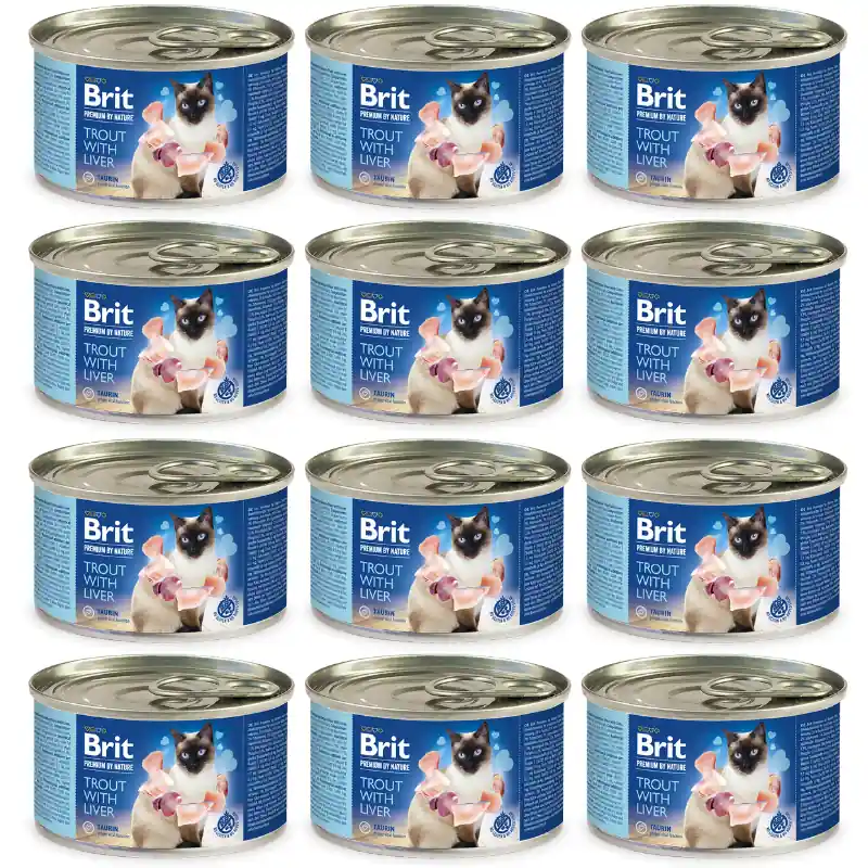 BRIT PREMIUM By Nature Adult, Pastrav si Ficat, Bax Conserve Hrana Umeda Fara Cereale, Pisici (pate cremos), 12x200g Chilipir