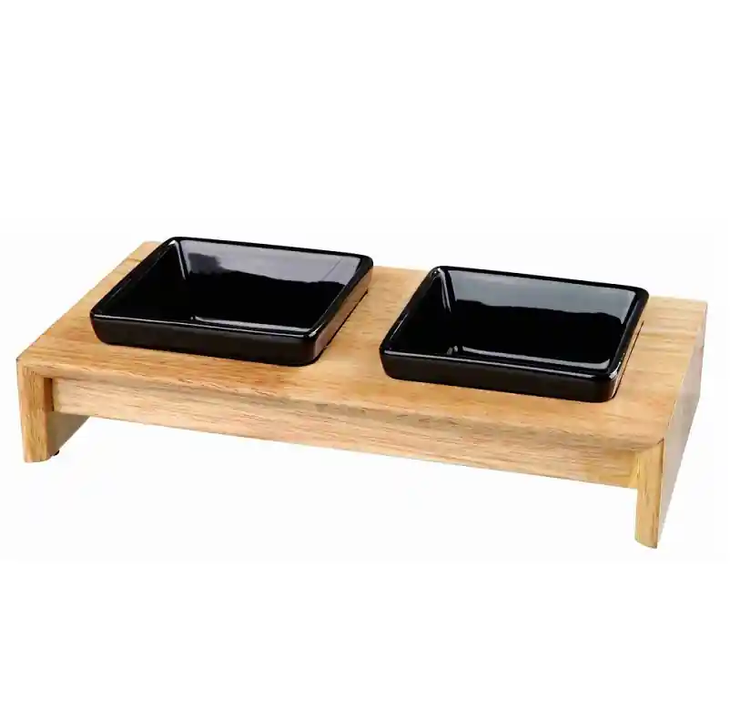 Cumpărături sigure Set Castroane Ceramice in Suport Lemn Caini / Pisici 2x200ml