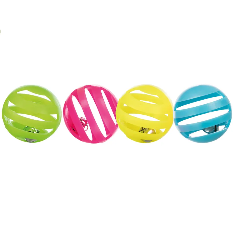 Jucarie Pentru Pisici Set 4 Mingi din Plastic cu Clopotel, 4cm Noutate