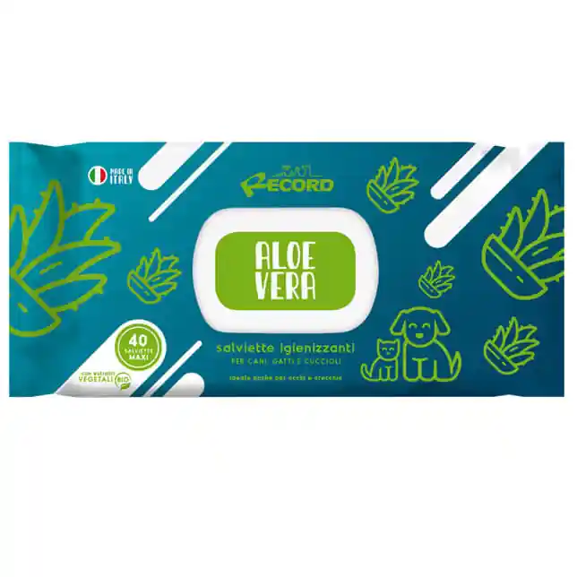 Plată securizată RECORD Servetele Umede Antibacteriene, cu Extracte Organice Vegetale, Aloe Vera, Pentru Caini si Pisici, 40Buc
