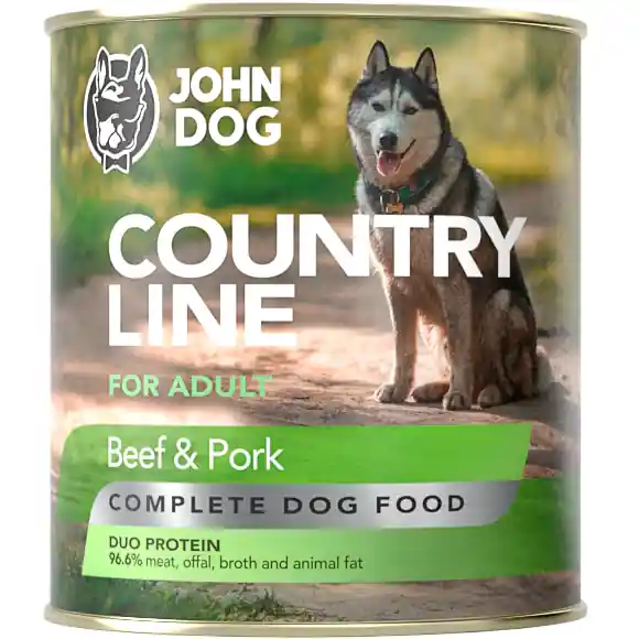 Ofertă JOHN DOG Country Line Adult, Vita si Porc, Conserva Hrana Umeda Fara Cereale, Caine Adult, 800g
