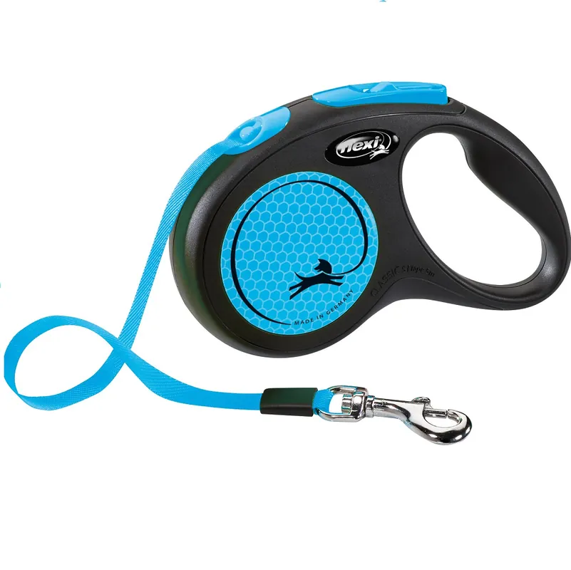 FLEXI New Classic Neon Albastru S, Lesa Retractabila cu Banda, Caini Maxim 15kg, 5m Ofertă de sezon