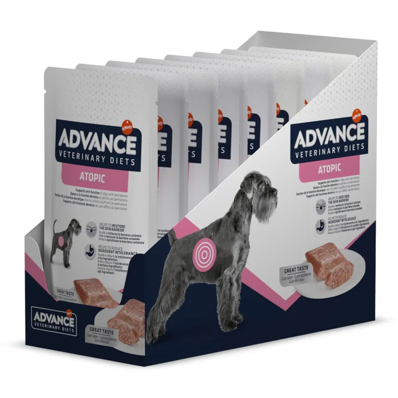 ADVANCE Veterinary Diets Dog Atopic, Bax Plicuri Hrana Umeda Pentru Caini Alergici sau cu Afectiuni Derma 8x150g Super ofertă