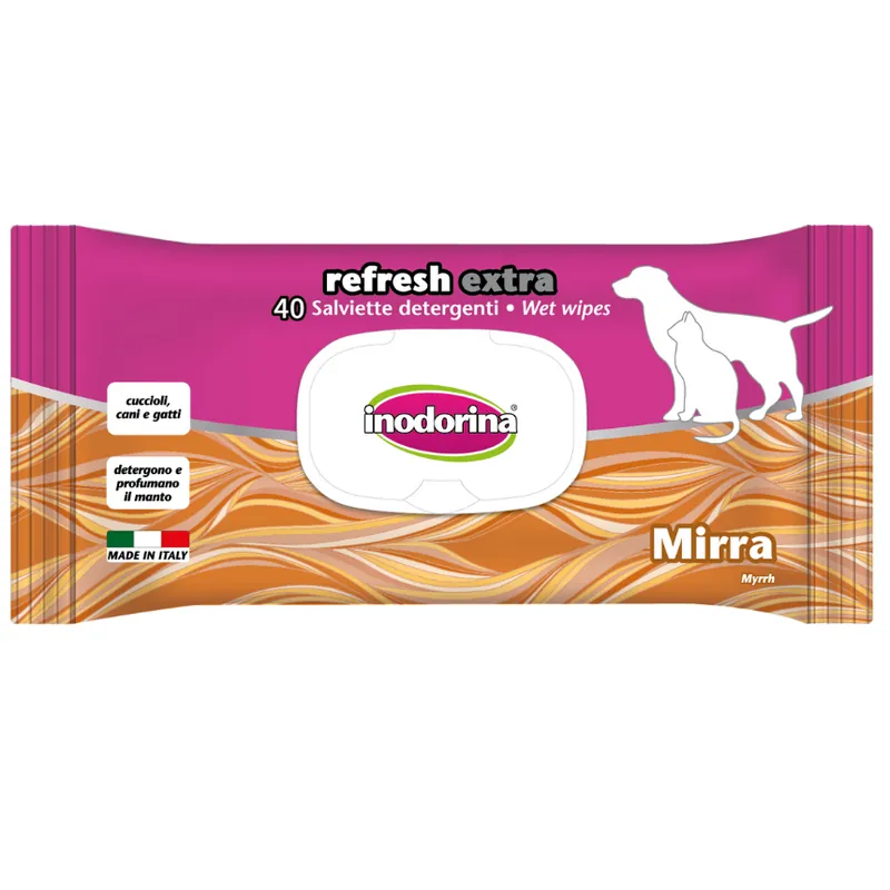 INODORINA Refresh Extra, Servetele Umede Pentru Caini si Pisici, Parfum de Mir Oriental, 40buc Noutate