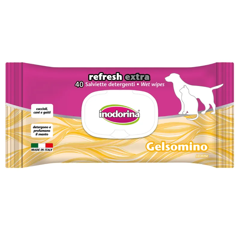 Ieftin INODORINA Refresh Extra, Servetele Umede Pentru Caini si Pisici, Parfum de Iasomie, 40buc