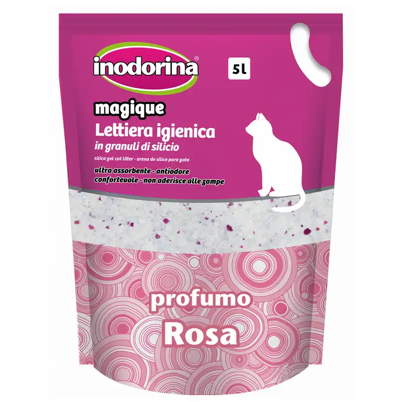 Plată sigură INODORINA Silicat Pentru Litiera Pisicii, Parfum de Trandafiri, 5L 2.5kg