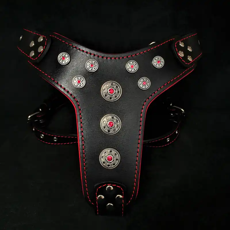 Ultima șansă BESTIA DOG GEAR Bijou Negru / Rosu, Ham din Piele Pentru Caini, Marime M, 50x75cm