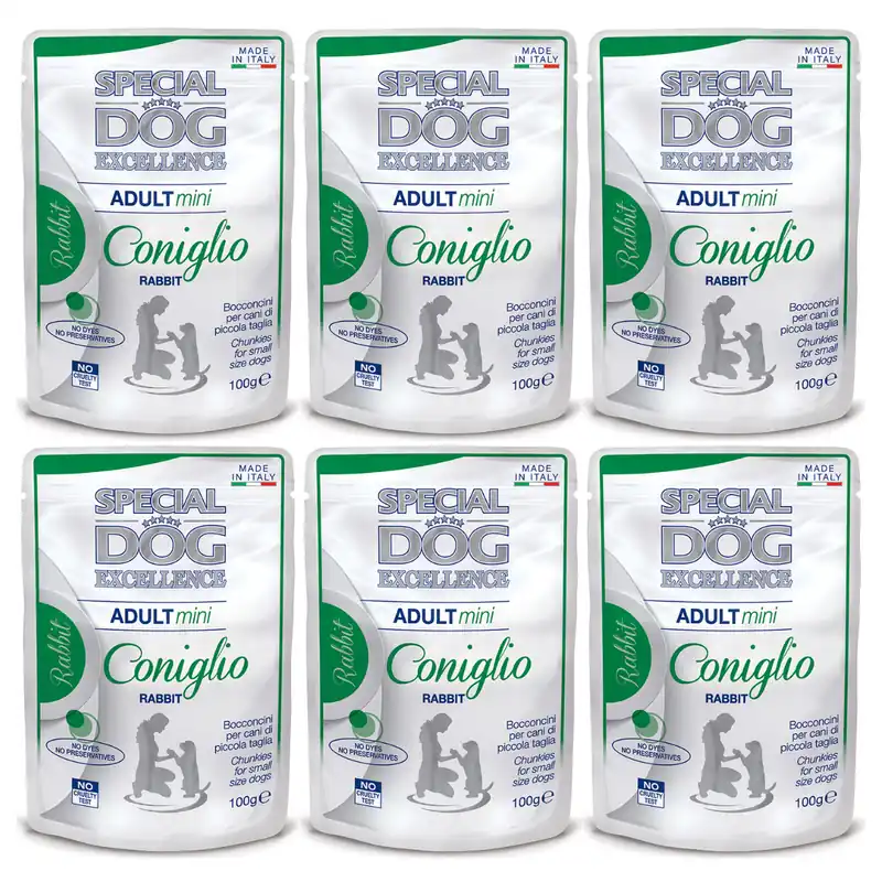 Bestseller MONGE Special Dog Excellence Mini, cu Iepure, Set Plicuri Hrana Umeda Pentru Caini Talie Mica, 6x100g