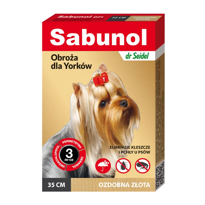 Chilipir SABUNOL GPI Gold Zgarda Antiparazitara, Protectie 3 Luni, Pentru Caini Talie Mica 2-10kg 35cm