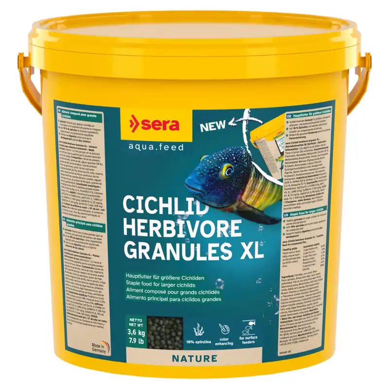 Ofertă exclusivă SERA Cichlid Herbivore Granules XL, Hrana Granulata Pentru Ciclide Mari, 10L