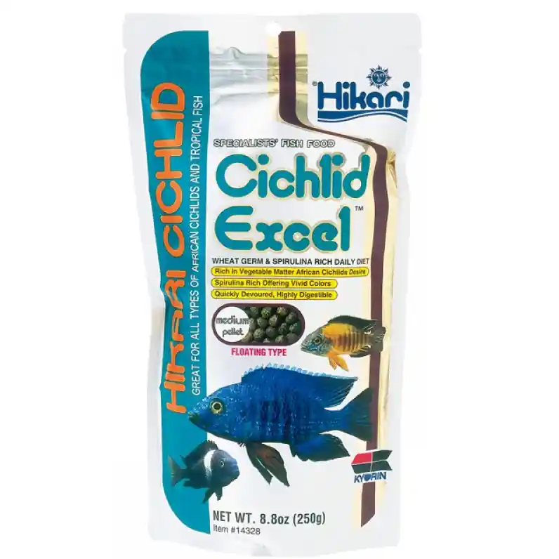 Livrare expres HIKARI Cichlid Excel Medium, 250 g – Granule Plutitoare pentru Ciclide Ierbivore si Pesti Tropicali, cu Spirulina pentru Culori Intense