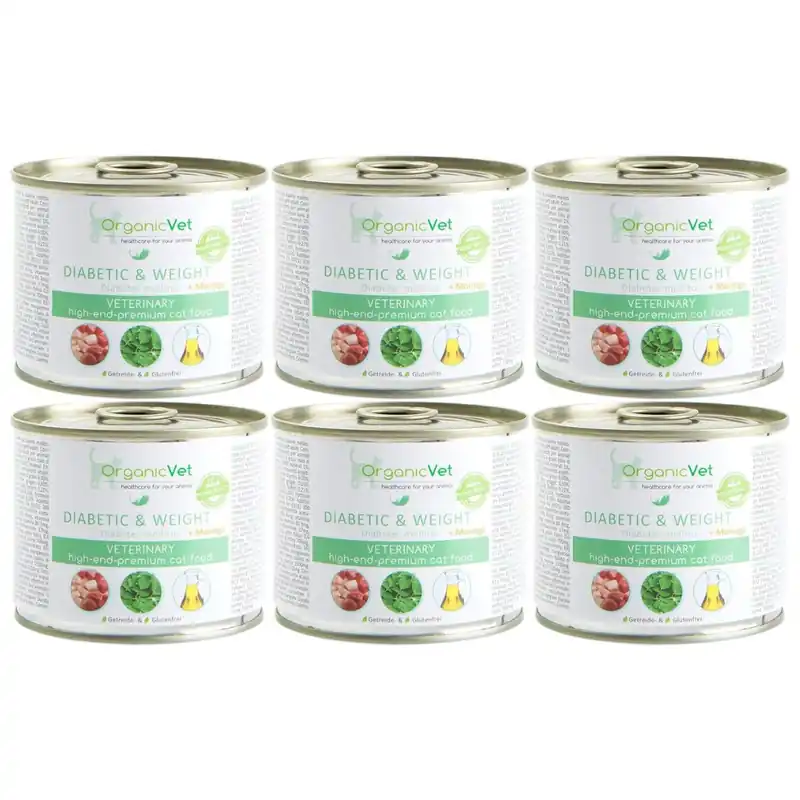 OrganicVet Veterinary Feline Diabetic & Weight, Set Diete Umede Pentru Pisici Obeze sau cu Diabet, 6x200g Chilipir