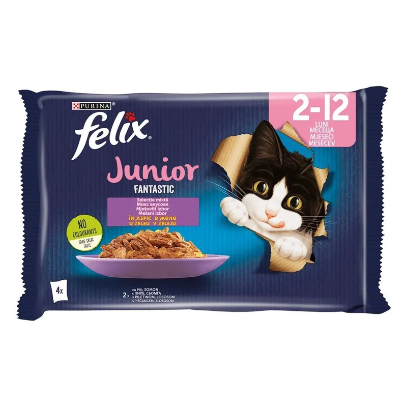 FELIX Fantastic Kitten, Multipack Plicuri Hrana Umeda Pentru Pisici Junioare, 4x85g Ultima șansă