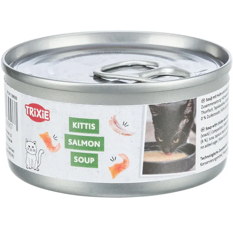 KITTIS, Conserva Hrana Umeda Pentru Pisici, Supa de Somon si Pui, 80g Reducere specială