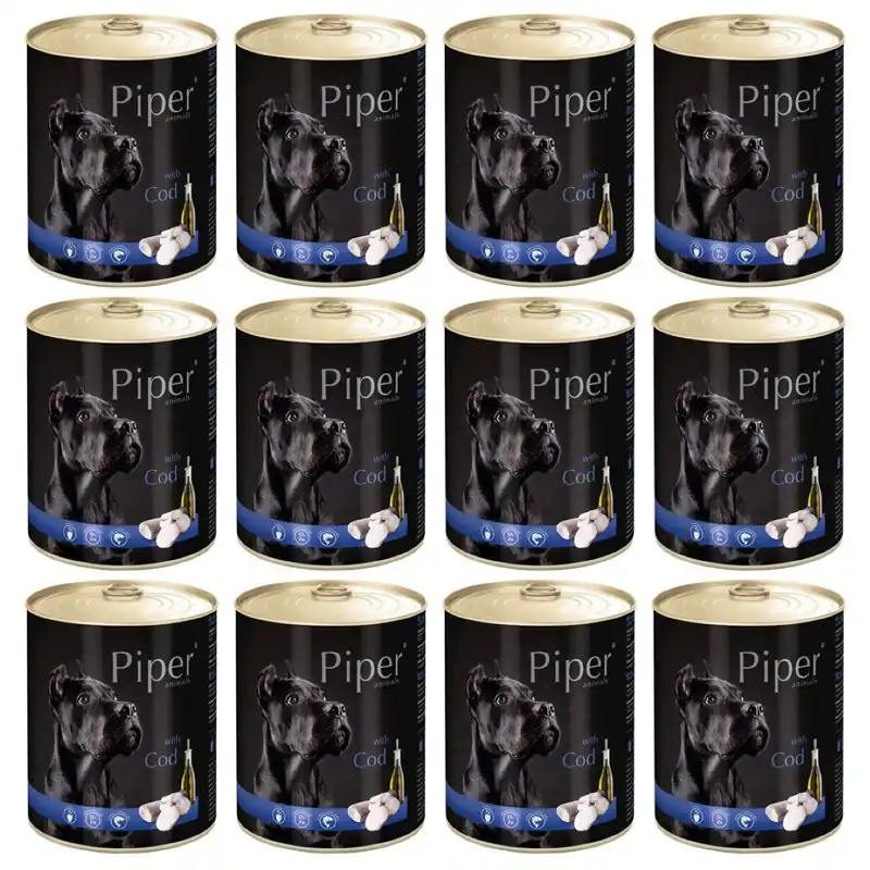 Calitate înaltă PIPER Animals, cu Cod, Set Conserve Hrana Umeda Pentru Caini, 12x800g