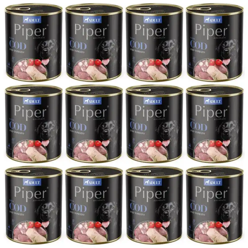 PIPER Animals, cu Cod si Tomate, Set Conserve Hrana Umeda Pentru Caini, 12x800g Doar azi