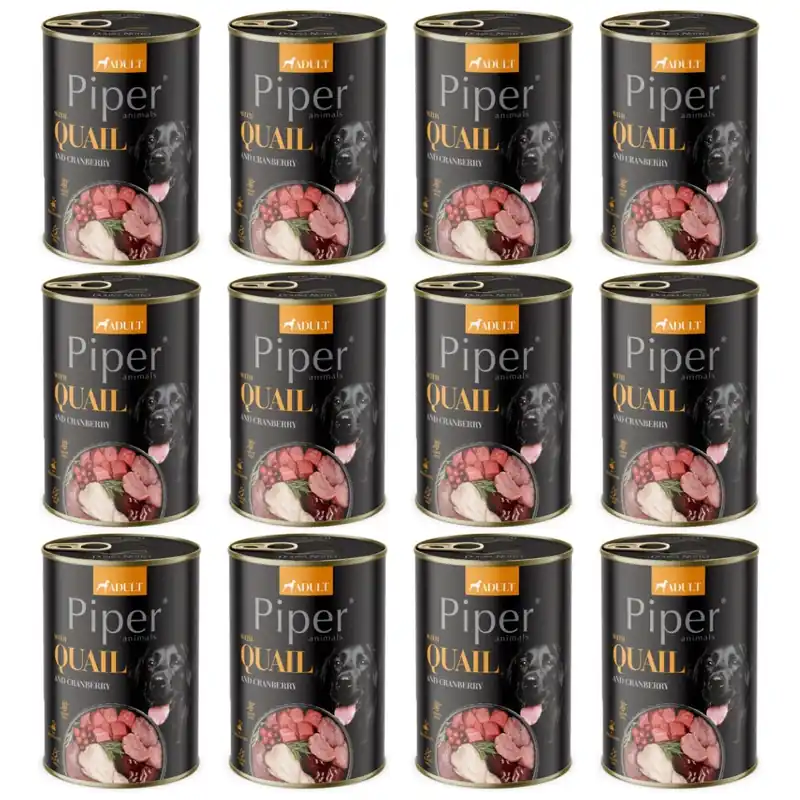 PIPER Animals, cu Prepelita si Merisoare, Set Conserve Hrana Umeda Pentru Caini, 12x400g Livrare rapidă